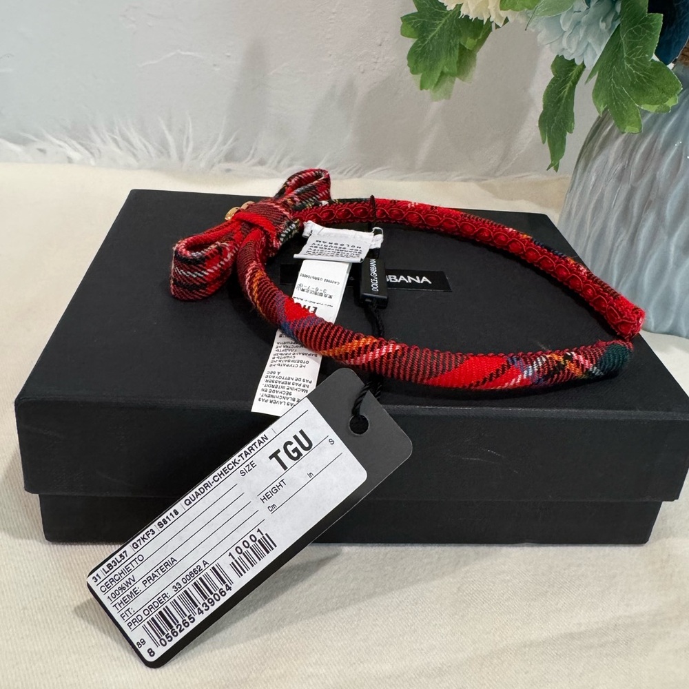 SOLD‼️NEW✨Dolce & Gabbana Red Tartan Virgin Wool Girls Hairband Headband - Picture 8 of 12